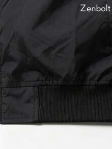 Jaket Bomber Minimalis Hitam Pria Zenbolt Musim Semi/Gugur, Jaket Penerbangan Ritsleting Penuh Hitam Gaya Jalanan Urban, Atasan Luar Lengan Panjang Serbaguna untuk Sehari-hari - Hitam - View 7