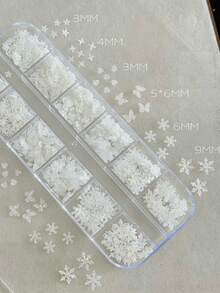12-Grid Christmas Rhinestone Snowflake Sequin Nail Art Decorations, 3D Shiny Star Butterfly Heart Snowflake Nail Stickers, DIY Winter Christmas Nail Decor - Multicolor - View 8