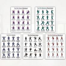 5pcs Tai Chi Exercise Poster Set, 20.32X25.4cm, Balance And Flexibility Workout Charts, Seated Chair Tai Chi And Walking Guide, Home Gym Wall Decor, Tutorial Fitness Art Prints - Multicolor - View 4