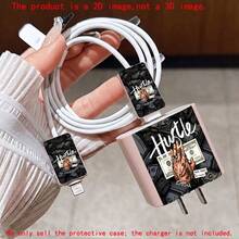 4pcs 2D Graphic Design Dollar, Gesture & Hustle Text Pattern Phone Charger Protector Set Pink Charger Protector + Cable Protector + Storage Rope (Protector Only, Charger Not Included), Suitable For IPhone 20W/18W Charger - Multicolor - View 5