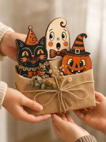 3pcs/1pc Vintage Wooden Halloween Tiered Tray Decor, Ghost Cat Pumpkin Desktop Ornament, Distressed Spooky Farmhouse Style Fireplace Window Sill Indoor Autumn Holiday Decoration - Multi-color - View 7