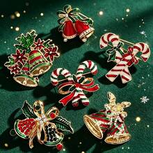 Christmas Alloy Enamel Brooch, Cute Bell And Candy Cane Shaped Pin, Holiday Suit And Sweater Accessory Gift - Multicolor - View 2
