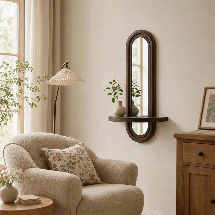 Arched Mirror Wooden Wall Hanging Shelf, Wall Decor Storage Rack, Suitable For Entryway, Bedroom, Living Room - View 1