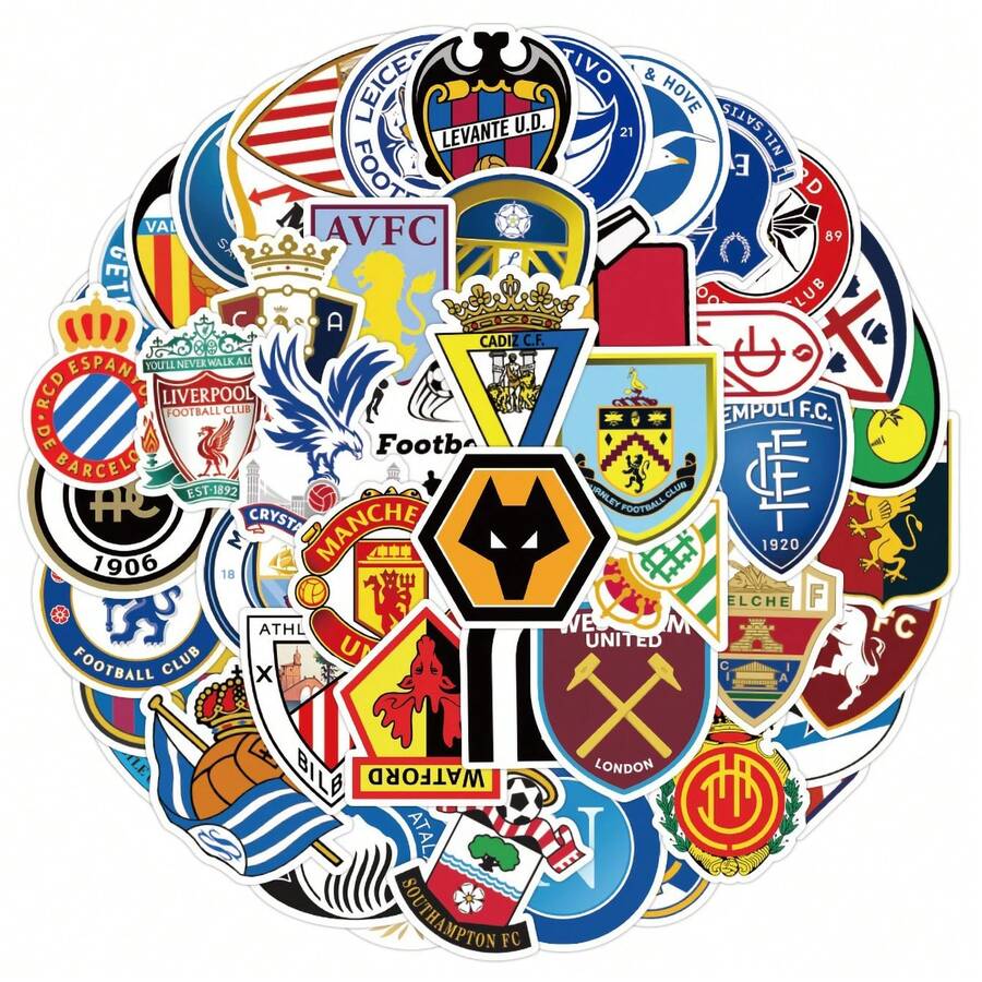 FIFA 50pcs Football Club Badge Stickers, Colorful Football Badge Style Stickers, Suitable For Scrapbooking And DIY Decoration - Multicolor - View 1