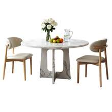 Round Dining Table Set With White MDF Top And Beech Wood Chairs – Ideal For Dining Room Or Living - 白色 - 查看 3