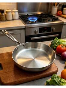 18/10 Stainless Steel Frying Pan, 3-Layer Non-Coated Physical Non-Stick Cookware, Rapid Heating, Suitable For All Stoves, Easy To Clean, Smooth Interior, Durable And Sturdy, Thickened Body, Perfect For Frying Eggs, Stir-Frying, Making Pancakes, Essential Kitchen Cooking Utensil - View 7