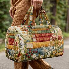 1pc Quilted Book-Shaped Cylinder Bag With Wildflower Meadow Print, Botanical Floral Pattern, Artistic Pastoral Style, Suitable For Women, Random Print Gift For Halloween, Thanksgiving, Christmas - Multicolor - View 4