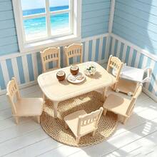 6pcs 1:12 Dollhouse Mini Model Scene Miniature Accessories Props Plastic Dining Cart Table Chairs Mini Micro Decor Home Decoration Fake Dining Table Dining Chairs Push Cart Set (White, Faux Wood Color) - 1 Table + 4 Chairs + 1 Trolley (6pcs) - View 4