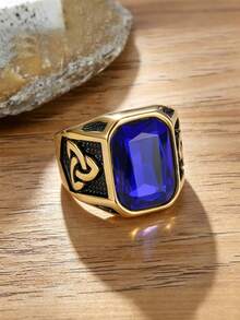 1pc Vintage Personalized Cubic Zirconia Decor Stainless Steel Ring For Men, Suitable For Daily Wear - Ring - View 17