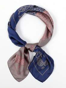 1pc Bohemian Paisley Pattern Silk Square Scarf, Size 27.5" X 27.5", Fashion Design, Suitable For Daily Wear - S15308 - Navy Blue - View 3