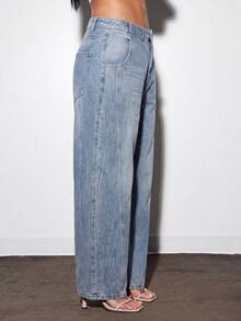 Women's Vintage Washed Denim Curved Leg Pants, Casual Loose Fit Long Pants - Light Wash - View 5