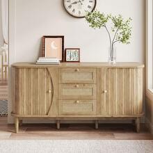 Sideboard With Sliding Doors And Wicker Drawers, Natural Color - Natural - 查看 1
