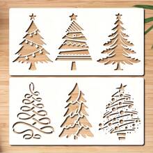 2 Sets Of 6pcs Christmas Tree Stencil Set, 11.8X5.9 Inches, Reusable Plastic Material, Multiple Design Patterns, Suitable For Painting, Crafts, Home Decor, Wood, Walls, Windows, Greeting Cards, Canvas, Art Supplies - A - View 4