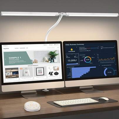 Clip-On LED Desk Lamp With Remote Control, Architect Desk Lamp With 4-Section Adjustable Arm, 1800LM High Brightness, Eye-Protection Desk Lamp, Suitable For Home Office, Reading, Studying, Dual Monitors, Workbench