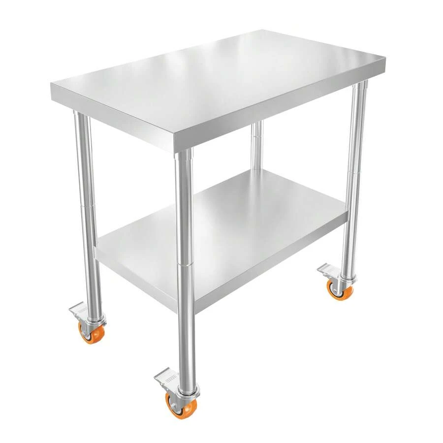 SAILUN Stainless Steel Table Kitchen Workbench Food Prep Worktable | Catering Work Table Double-Layer Height Adjustable With 4 Castor Wheels For Restaurant Hotel Home, Up To 300kg - 46x76cm - View 1