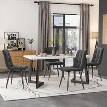 117cm Dining Table With 4 Chairs Set, Rectangular Dining Table Modern Kitchen Table Set, Dining Chair Dark Grey Velvet Kitchen Chair, Black Table Legs - 灰色 - 查看 4