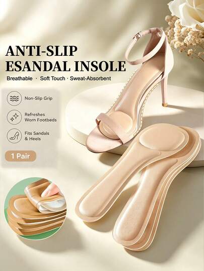 1 Pair Women's Self-Adhesive High Heel 3/4 Insoles, Breathable Soft Comfortable Invisible Shoe Pads Suitable For Wedge Shoes And Sandals