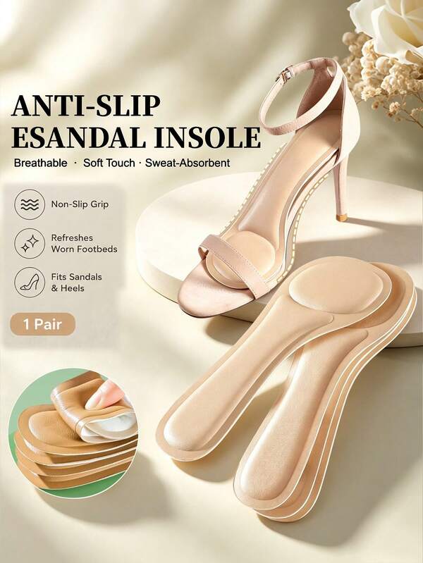1 Pair Women's Self-Adhesive High Heel 3/4 Insoles, Breathable Soft Comfortable Invisible Shoe Pads Suitable For Wedge Shoes And Sandals