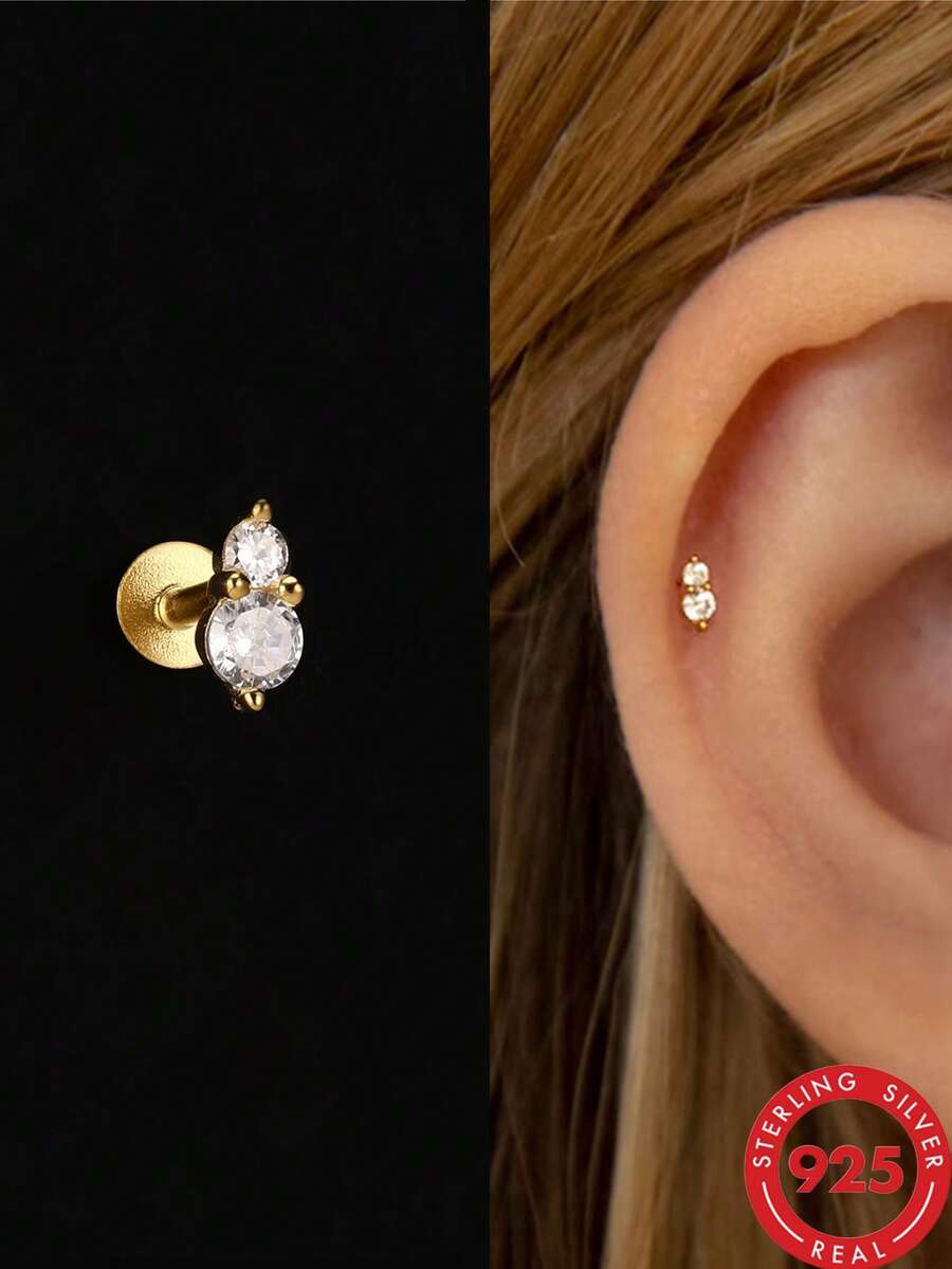 1 pieza Pendientes de botón de estrella de plata de ley 925, pendientes de mujer, pendientes planos para el cartílago de la oreja, adecuados para uso diario, boda, fiesta, compromiso, regalo de Navidad, joyería exquisita