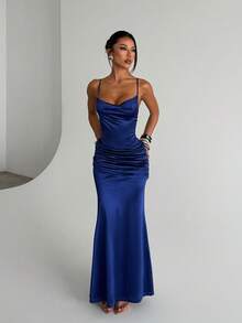 Summer Dress, Blue Pocketed Party Dress For Ladies, Elegant Dress Suitable For Dates, Parties, Travel, Vacation, Beach And Other Occasions. - Navy Blue - View 2