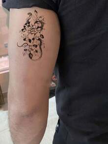 30pcs Black Sketch Waterproof Tattoo Stickers, Flower,Flower Snake Small Patterns Temporary Tattoo Stickers For Woman And Men Hands, Body Decor - Black - View 5