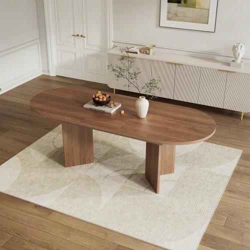 Extendable Dining Table 120/160 * 80 Cm, Suitable For 4–6 People, Dining Table With Rounded Corners, Thickened Tabletop, Simple Style Extendable Dining Table, Walnut - Walnut - View 1