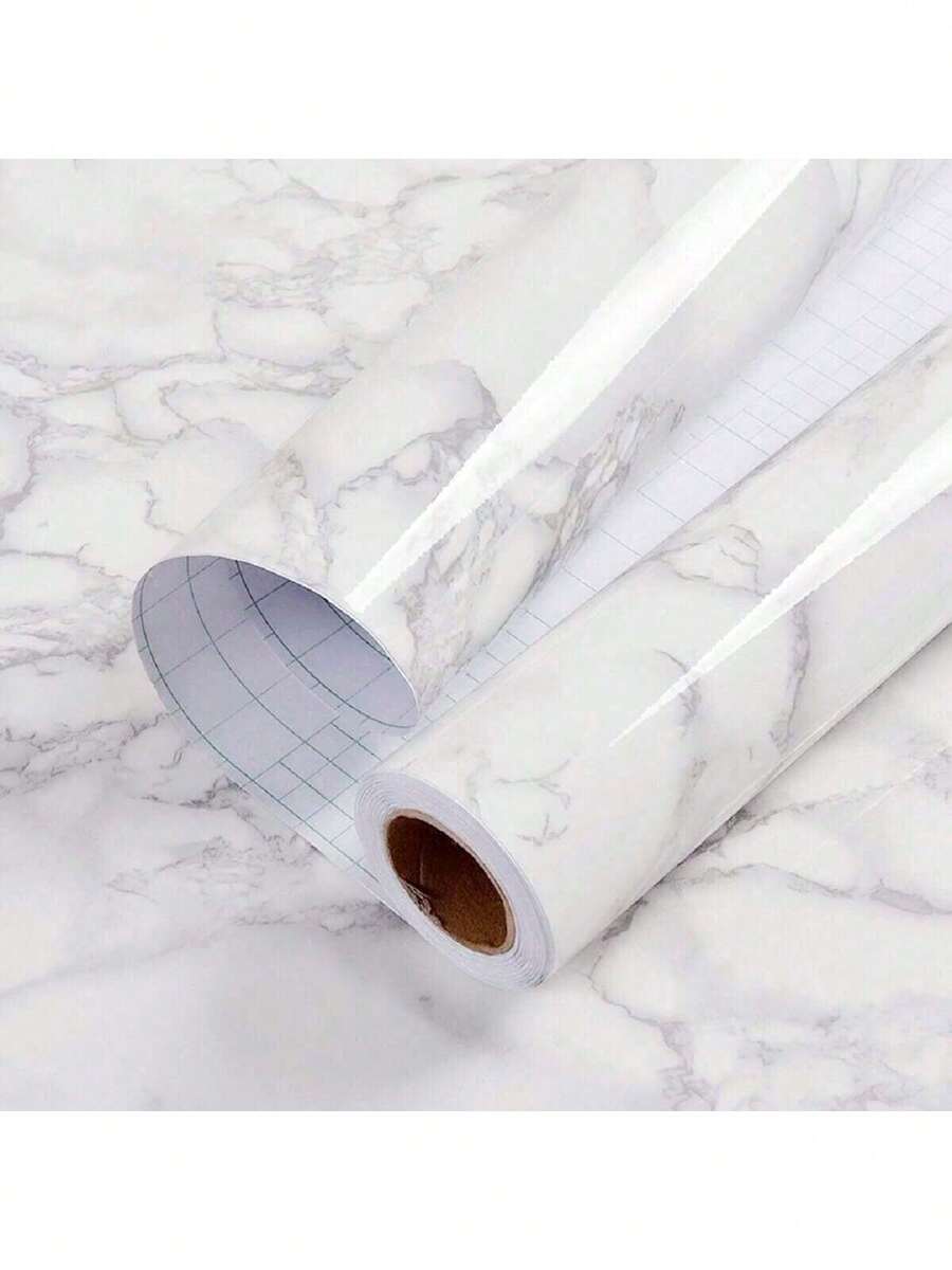 1片白色仿大理石紋自黏式廚房貼紙，防水耐熱防油，櫥櫃抽屜翻新壁紙，透明靜電防油貼