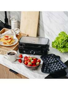 Adler 3-i-1 sandwichmaker, sandwichgrill och våffeljärn med utbytbara plattor, 1200 W, temperaturkontroll, non-stick-plattor - EU E typkontakt (220-240V) - Visa 5