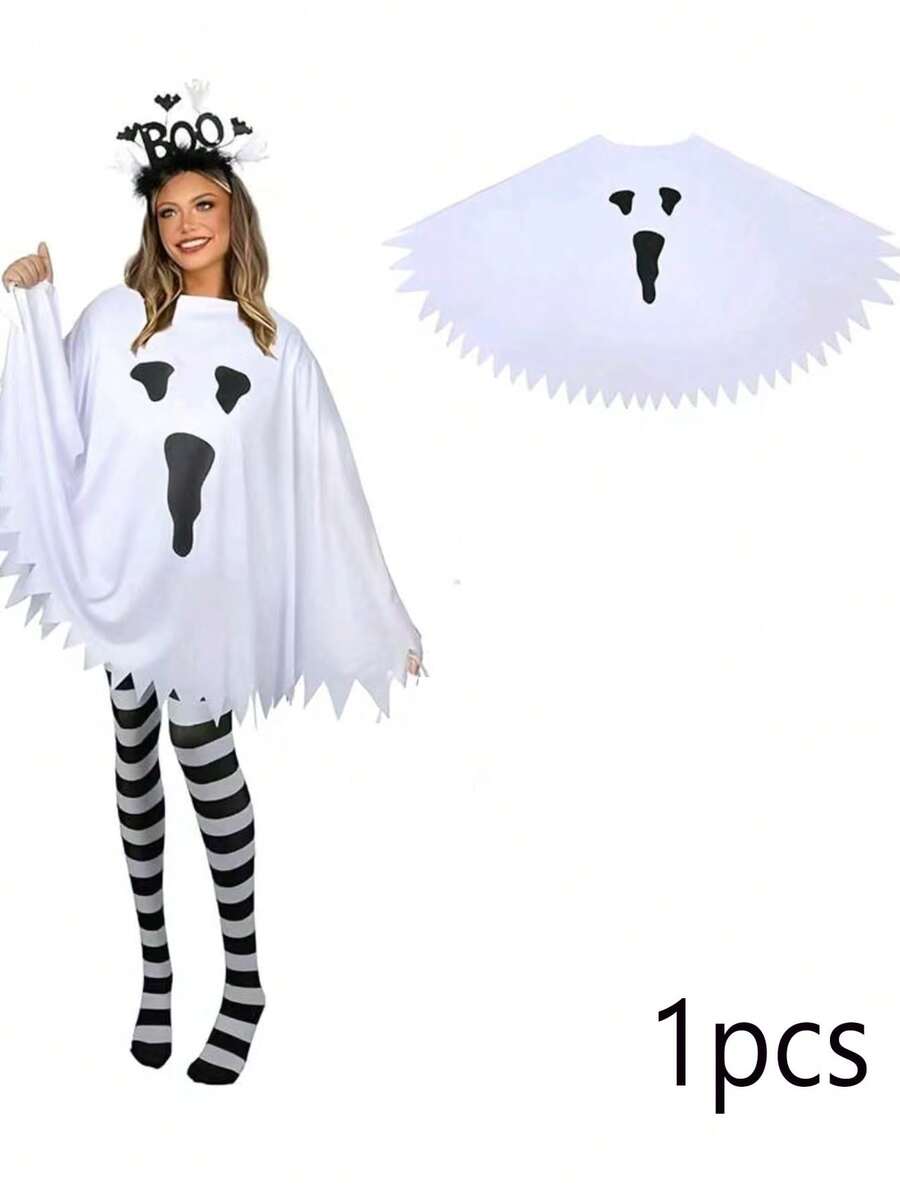 1 Piece Adult White Ghost Cape, Suitable For Various Festival Makeup Party Costume Props And Outfits