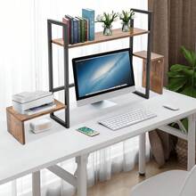 Countertop Computer Rack Desk Storage Organizer Desktop Bookshelf Display Shelf - Wood - View 2