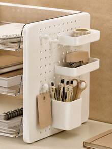 1 buah Organizer File Meja Multi-Layer, Rak Penyimpanan Dokumen Papan Berlubang yang Dapat Disesuaikan dengan Baki Tarik Transparan dan Tempat Pena Samping, Kotak Penyimpanan Alat Tulis, Buku, Perlengkapan Kantor, Cocok untuk Asrama Mahasiswa dan Kantor - MultiWarna - View 8