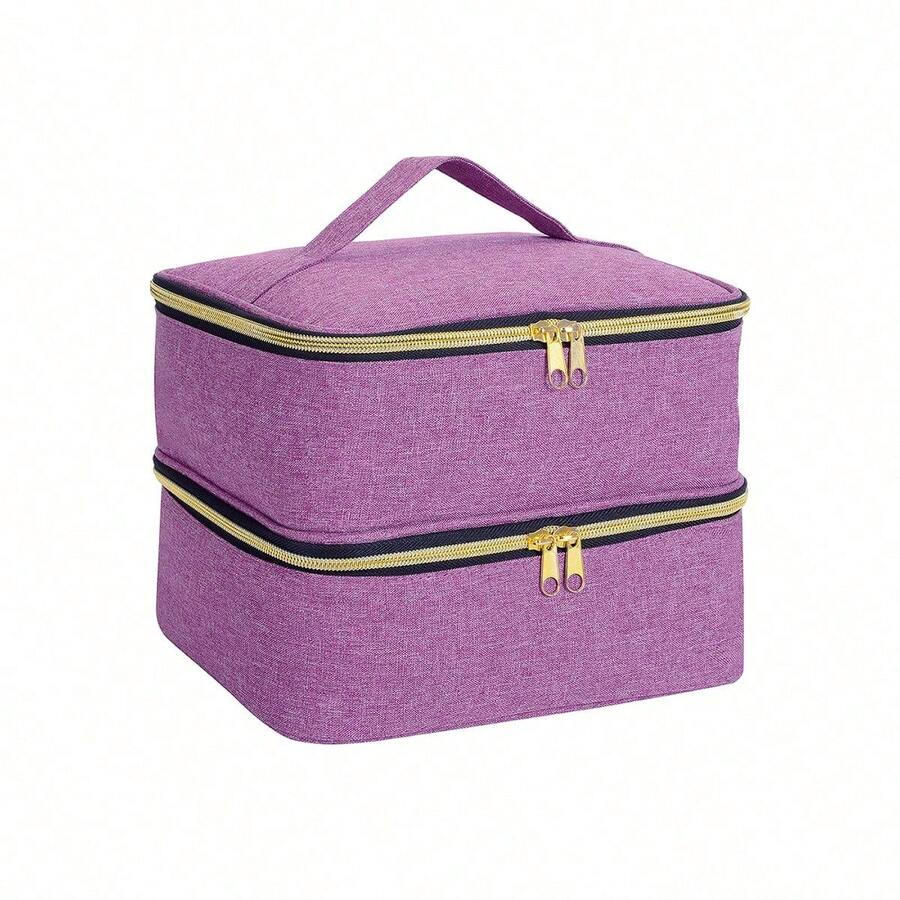 Organizador de Esmalte de Uñas de Mano de Doble Capa, Bolsa Organizadora de Cosméticos para Niñas y Mujeres, Arte de Uñas, Aceites Esenciales, Juego de Cosméticos, Uso Diario y de Viaje - Morado - Ver 1