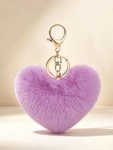 1pc Heart-Shaped Pom Pom Keychain, Heart Car Hanging Ornament, Couple Heart Pendant, Bag Charm, Women's Keychain - Multicolor - View 17
