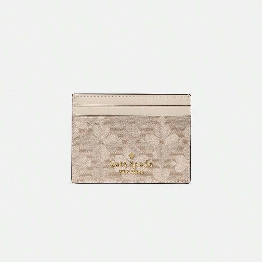 Kate Spade Dompet Kartu, Dompet Koin, dan Dompet Saku Depan Wanita Bentuk Bunga Sekop yang Ringkas dan Tipis - Aprikot - View 1