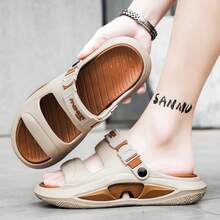 Summer New Men's Comfortable Lightweight Personalized Slippers Beach Sandals Thick Sole Wear-Resistant - Khaki - View 3