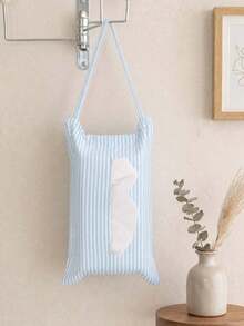 1pc Nordic Striped Hanging Tissue Holder Home Decor, Reusable Fabric Tissue Storage Box Suitable For Car Seats, Bathroom, Bedroom, Lightweight And Portable Tissue Organizer - Multicolor - View 3