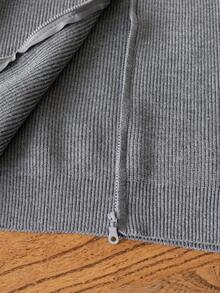 Boys' Stand Collar Full Zip Long Sleeve Knit Cardigan With Ribbed Texture And Raglan Sleeves, Simple Casual Versatile Knit Jacket For School And Daily Wear In Autumn/Winter - Grey - View 8