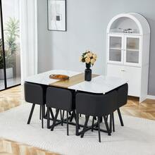 Scandinavian Dining Table And Chair Set White Brown - 7 Piece Set - White and Brown - View 2