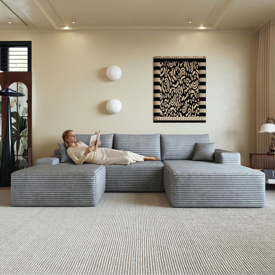 270cm Grey Modular Chaise Lounge - No Assembly Required - 灰色四座 - 查看 1