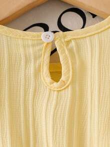 Baby Girl Spring/Autumn Fresh Pastoral Style 2-Piece Set Textured Striped Ruffle Trim Hem Cinched Waist Round Neck Pullover Top + Bow Decor Black Gray Denim Gradient Straight Leg Long Pants - Yellow - View 5