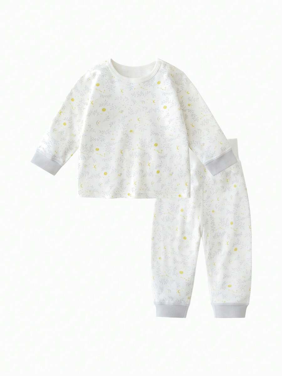 mini bala Boys & Girls Silky‑Soft High‑Waist Belly‑Protect Thermal Underwear Set, 2026 Fall - White Grey Tone - View 1