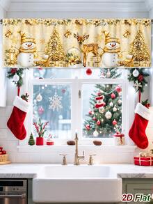 1Pc Christmas Curtains Valance, Sunshade Curtain With Snowman/Elk/Christmas Tree Design, Christmas Curtain Panel, Kitchen Printed Short Curtains, Merry Christmas Decoration, Christmas Decoration, Christmas Eve Decoration, Christmas Home Decor, Xmas Decor, Kitchen, Bedroom, Bathroom Decor - Multicolor - View 3