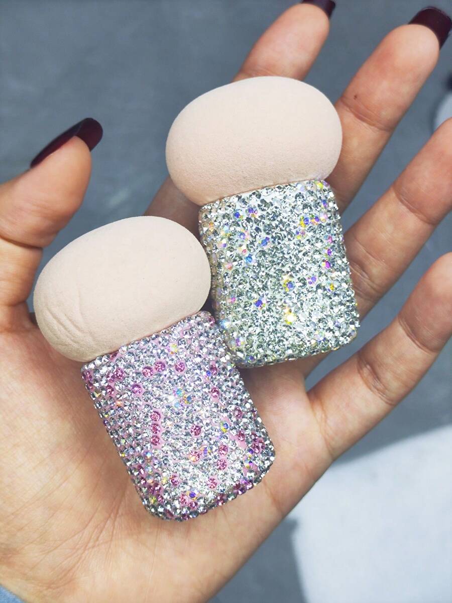 1pc Highly Attractive Shiny Artificial Rhinestone Foundation Blending Concealer Powder Puff With Handle, Portable Travel Makeup Sponge For Liquid And Powder, Dry And Wet Use, Exquisite Makeup Gift