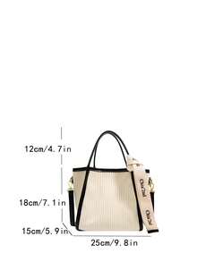 Dedoo Letter Ribbon Decor Contrast Color Trim Square Bag (Random Silk Scarf Gift) - Multicolor - View 5