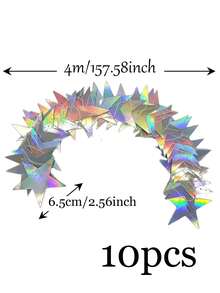 1/5/10pcs Holographic Iridescent Star Garland, Party Backdrop Decoration, Suitable For Baby Shower, Birthday, Wedding And Holiday Celebration - Multicolor Iridescent - View 8