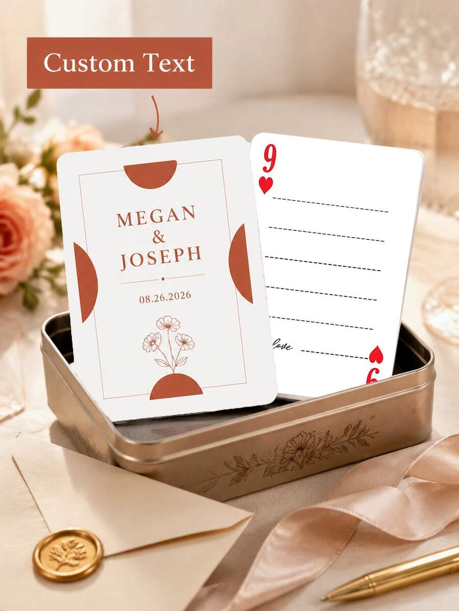 1Set (54 Pcs) Personalized Custom Wedding Playing Cards, Replica Card Deck With Editable Text & Guest Book Lines, Unique Reception Table Favors & Keepsakes For Bridal Couples Guests Friends Family, Elegant Wedding Party Gift Idea - Multicolor 3 - View 1