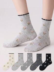 ZUJO 3 Pairs Women's Mid-Calf Socks, Polka Dot Pattern, Suitable For Daily Wear, Simple And Comfortable, Random Color - Multicolor - View 4