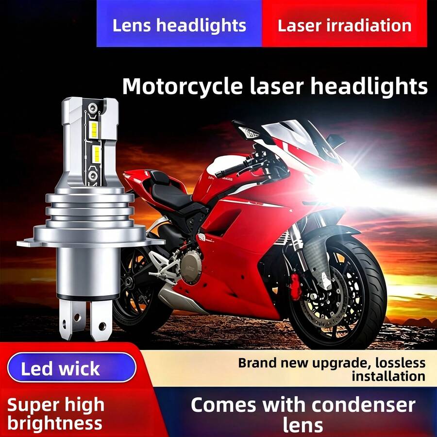 Heyword 1pc H4 LED Motorcycle Bulb, Fog Light 9003 HB2, 1500 Lumens 6000K Cool White, Plug And Play, Suitable For High/Low Beam, Easy Installation - White - View 1