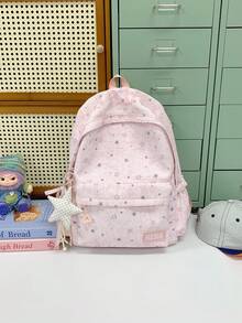 1pc Girls Star Nylon Zipper Closure Fashion Backpack Student School Bag Suitable For All Seasons Daily Use Without Pendant - A - View 14