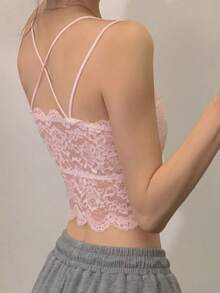 RUIWY 珊瑚粉性感蕾丝吊带背心，女士春夏休闲内衣背心 - 珊瑚粉 - 查看 5
